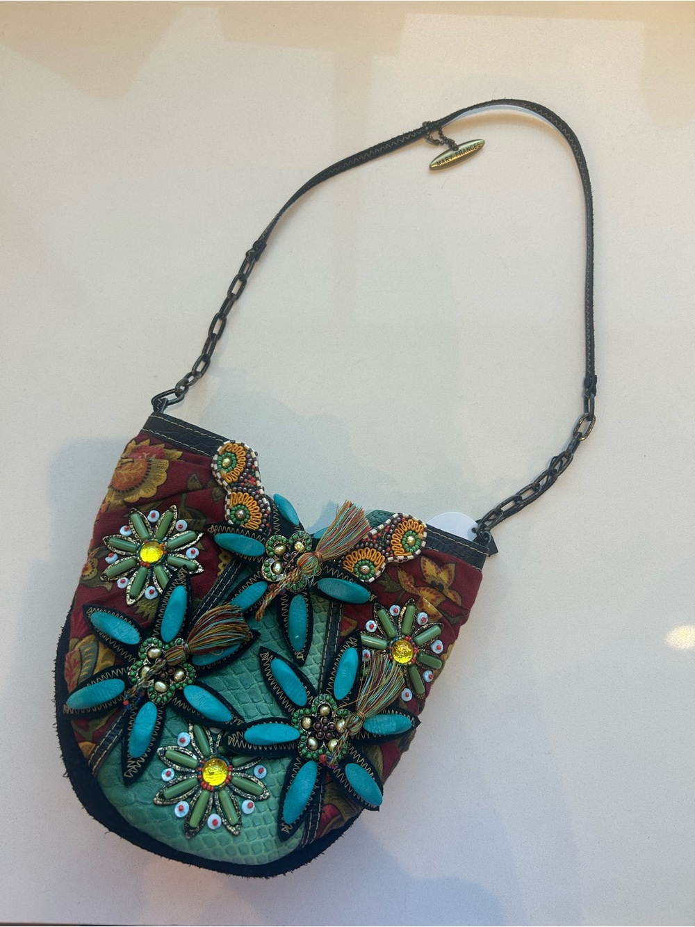 Boho Pleated and Beaded Shoulder Bag - Picture 2 of 4